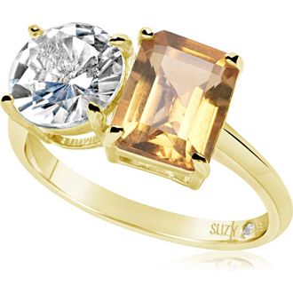 Suzy Levian Sterling Silver Two-Stone Ring in Gold/Orange at Nordstrom Rack, Size 5.5