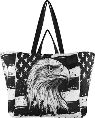 Generic Flag Black pattern Reusable Canvas Tote Bag, Heavy Duty Grocery Shopping Bag with Hard Bottom Large Capacity Double Handles Work Groceries Travel