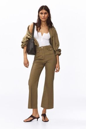 H&M Flared Ankle-length Trousers in Khaki Green at Nordstrom, Size 10