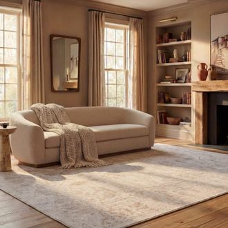 Safavieh Alfombra contempor&aacute;neo de poli&eacute;ster beige/blanco, 155 x 229 cm