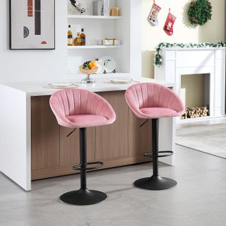 Woltu Woltu - Juego De 2 Taburetes De Bar De Terciopelo, Sillas De Bar Giratorias Ajustables, Color Rosa