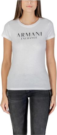 A|X Armani Exchange Tops, Dames, Wit, L, Katoen, T-shirt met strass detail voor vrouwen