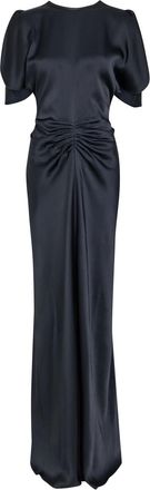 Victoria Beckham Isabella Gathered Satin Maxi Dress - Navy - 14 (UK14 / L)