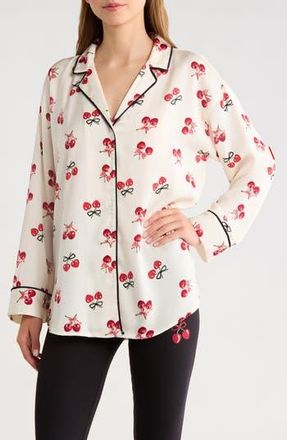 Florence By Mills Dream Satin Pajama Shirt in Jet Stream Cherry at Nordstrom Rack, Size X-Large