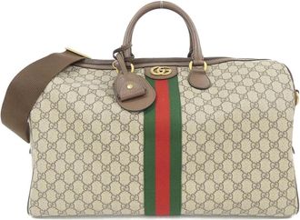 Gucci Beige Brown Gg Supreme Leather Boston Bag (Pre-Owned)