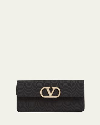 Valentino Garavani Crystal VLogo Moire Clutch Bag