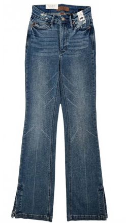 Judy Blue Womens High Waist Tummy Control Side Slit Slim Boot Cut Jeans In Blue