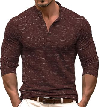 Generic Jack Will Mens Fashion Spring and Autumn Casual Long Sleeve Button Plain Long Sleeve T-Shirt Top T Shirt Mens Crew Neck, red, S