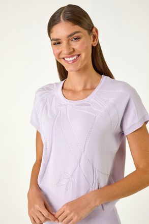 Roman Leaf Print Hotfix Knitted Top