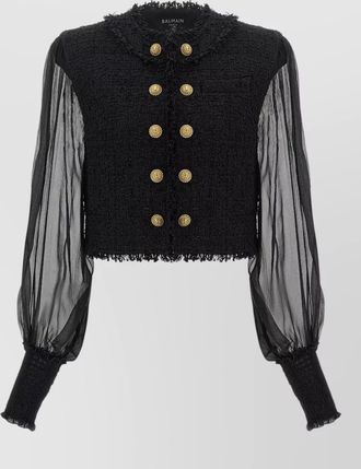 Balmain cropped tweed double-breasted blazer