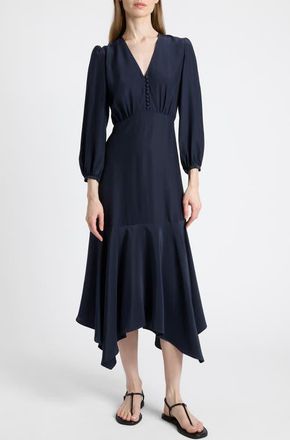 Santorelli Carina Silk Midi Handkerchief Dress in Midnight at Nordstrom, Size 14