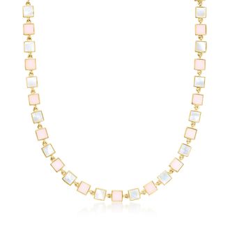 Ross-Simons Pink Opal and Mother-Of-Pearl Station Necklace in 18kt Gold Over Sterling