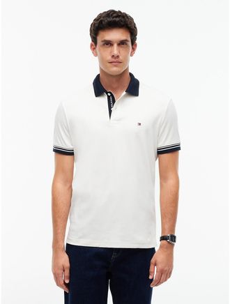 Tommy Hilfiger Mens Regular Fit Tipped Smooth Cotton Polo - Ivory Petal - XXL