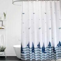 OEM Cortina De Ducha, 100 X 180 Cm, Dobladillo Con Peso, Resistente Al Moho Y Lavable, Estampado N&aacute;utico De Veleros Azules, Con Ganchos. - Crezuo