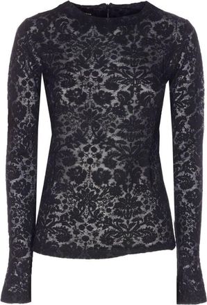 Pinko Black Marinara Lace Overlay Wool-Blend Blouse