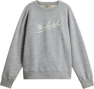 Woolrich Hoodies & sweatvesten, Dames, Grijs, L, Crewneck Sweatshirt met Script Logo