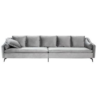 Beliani Sof&aacute; 4 Plazas De Terciopelo Gris Claro Cojines Glamour Moderno Sala De Estar Aure
