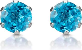 The Diamond Store Blue Topaz 4mm 9K White Gold Stud Earrings