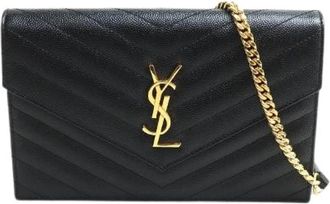 Saint Laurent Pre-owned Cassandra Leren Ketting Portemonnee - Dames - Vintage Schoudertas - Zwart - ONE Size - Leer - Vintage