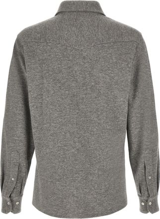 Brunello Cucinelli Cashmere-Cotton Knit Western Shirt - Gray