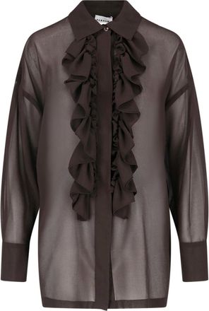 P.A.R.O.S.H. Semi-Transparent Brown Blouse With Front Ruffles