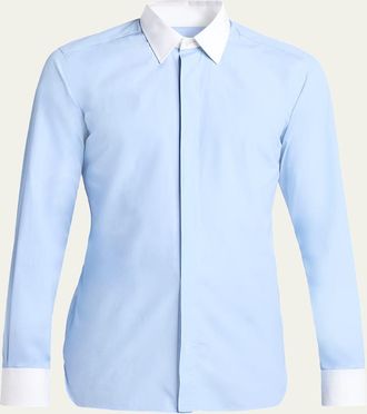 Tom Ford Mens Poplin Contrast-Trim Sport Shirt