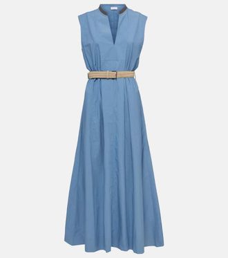 Brunello Cucinelli Embellished cotton poplin maxi dress