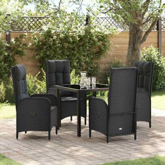 vidaXL Conjunto De Comedor De Jard&iacute;n Con Coj&iacute;n 5 Pcs Negro Polirat&aacute;n Vidaxl