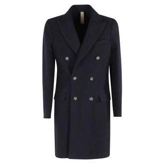Eleventy Double-Breasted Coats, male, Blue, 3XL, Ivory Double-Breasted Long Sleeve Coat