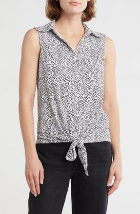 Adrianna Papell Tie Hem Button-Up Shirt in Ivory/Black Confetti at Nordstrom Rack, Size Small