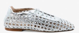 Andrea Gomez Antonia Woven Leather Flat in Silver at Nordstrom, Size 37.5