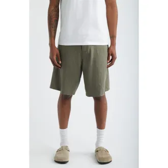 Obey Devin Baggy Linen Blend Shorts in Smokey Olive at Nordstrom, Size 38