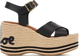 Chlo&eacute; Sand Wedge Sandaal - Dames - Sleehakken - Zwart - 41 EU - Katoen - Schoenen