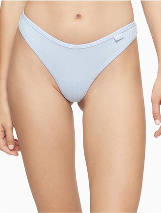 Calvin Klein Womens Ribbed Thong - Blue - XS