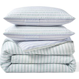 Peri Home Seersucker Stripe Duvet Cover & Pillow Shams Set in Green/Blue at Nordstrom, Size King