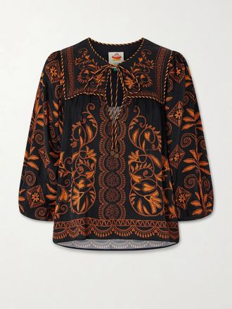 Farm Rio Blusa In Voile Stampato Cornely Ainika - Nero