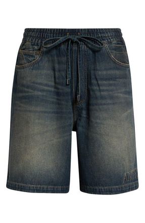 Amiri 3D Logo Drawstring Denim Shorts in Sandstone at Nordstrom, Size Xx-Large