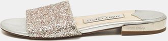 Jimmy Choo London Silver/pink Glitter Joni Flat Slides