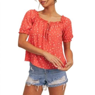 Sadie & Sage Dear Mama Puff Sleeve Top In Red