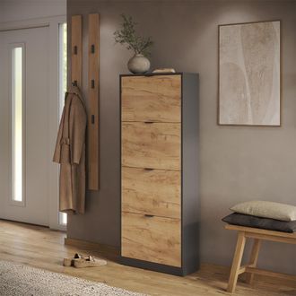 Vicco Zapatera Abatible Gizmo, Roble Dorado/antracita, 59 X 146.6 Cm Con 4 Compartimentos, Vicco