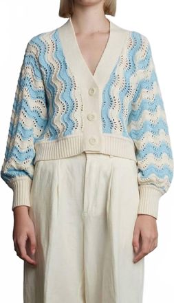 Eleven Six Peruvian Cotton Chevron Cardigan In Ivory Sky Blue