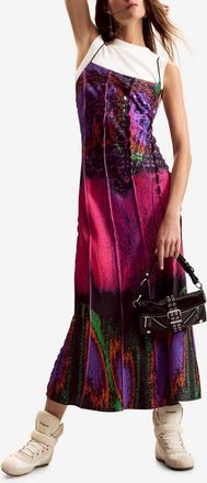 Desigual Mixed Media Print Midi Dress in Fuchsia at Nordstrom, Size X-Small