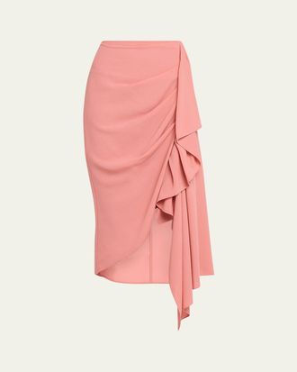 Michael Kors Draped Fluid Wool Midi Pencil Skirt