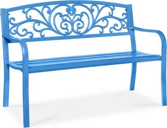 Best Choice Products Outdoor Steel Bench Garden Patio Porch Furniture w/ Floral Design Backrest
