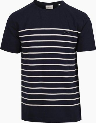 GANT Mens GANT PLACED STRIPE T-SHIRT EVENING BLUE - Navy - Size: 40