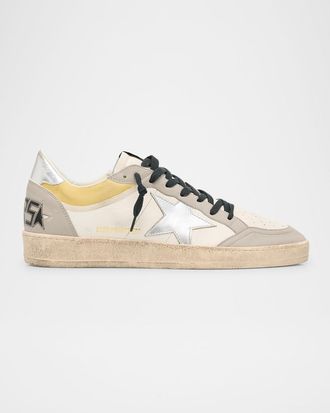 Golden Goose Mens Ball Star Metallic Leather Low-Top Sneakers, Exclusive
