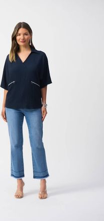 Joseph Ribkoff Textured V-Neck Pullover In Midnight