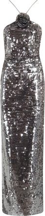 Magda Butrym Long Sequin Dress With Floral Appliqué