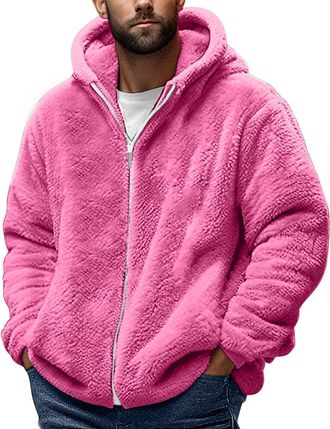 Generic Plus Size Fleece Jackets Mens Full Zip,Fluffy Sherpa Lightweight Hooded Mens Fleece Jacket,Warm Comfy Loose Fit Casual Winter Coat,Daily Lounge Work T