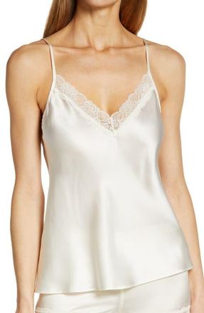 Etam Milky Silk Lace Trim Camisole in Pearl at Nordstrom, Size X-Small